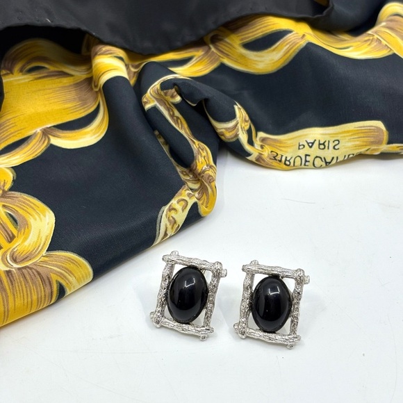 Vintage 70’s silver faux bois and onyx cuff links - Picture 3 of 5